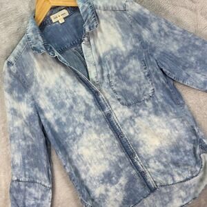 Cloth & Stone Women's Blue Tie-Dye Tencel Button Front Shirt Chambray Top Size S